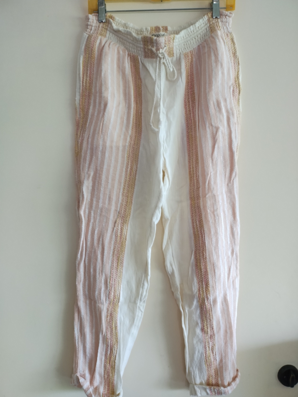 Rip Curl Pink & White Striped Drawstring Beach Pants